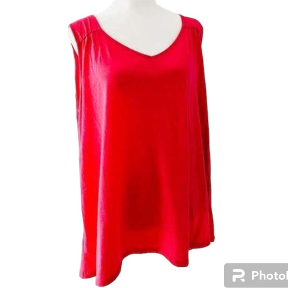 Lane Bryant Red Asymmetric Hem Chiffon Tank Top V-Neck Tunic Blouse Plus Size 28